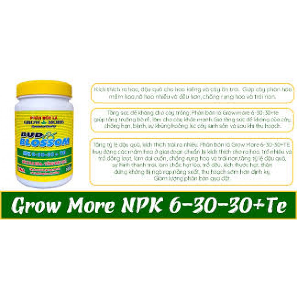 Phân Bón Lá NPK 6-30-30+TE Của Growmore Loại 100g