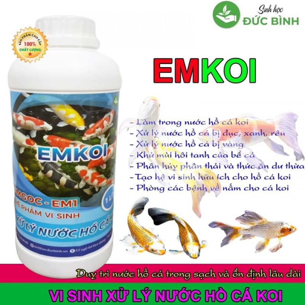 Men Vi Sinh Emkoi Chai 1L Giúp Xử Lý Đục, Xanh, Rêu Hồ Cá Koi Lớn